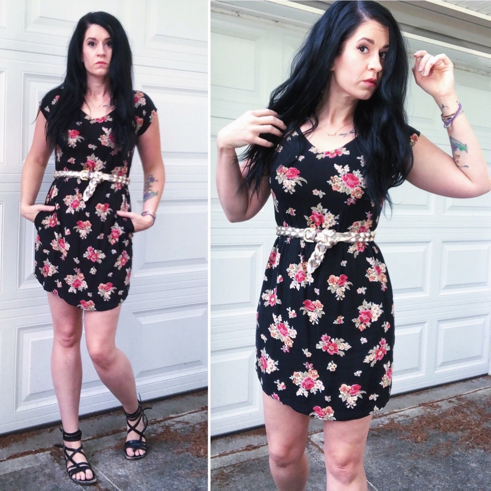 Mossimo Black Floral Mini Dress Sz S
